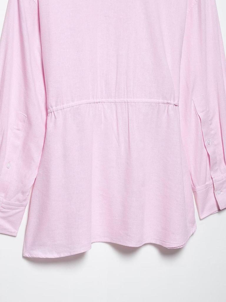 TAOP&ZA Women's Spring/Summer Waist-Tie Long Sleeve Shirt with Turn-Down Collar