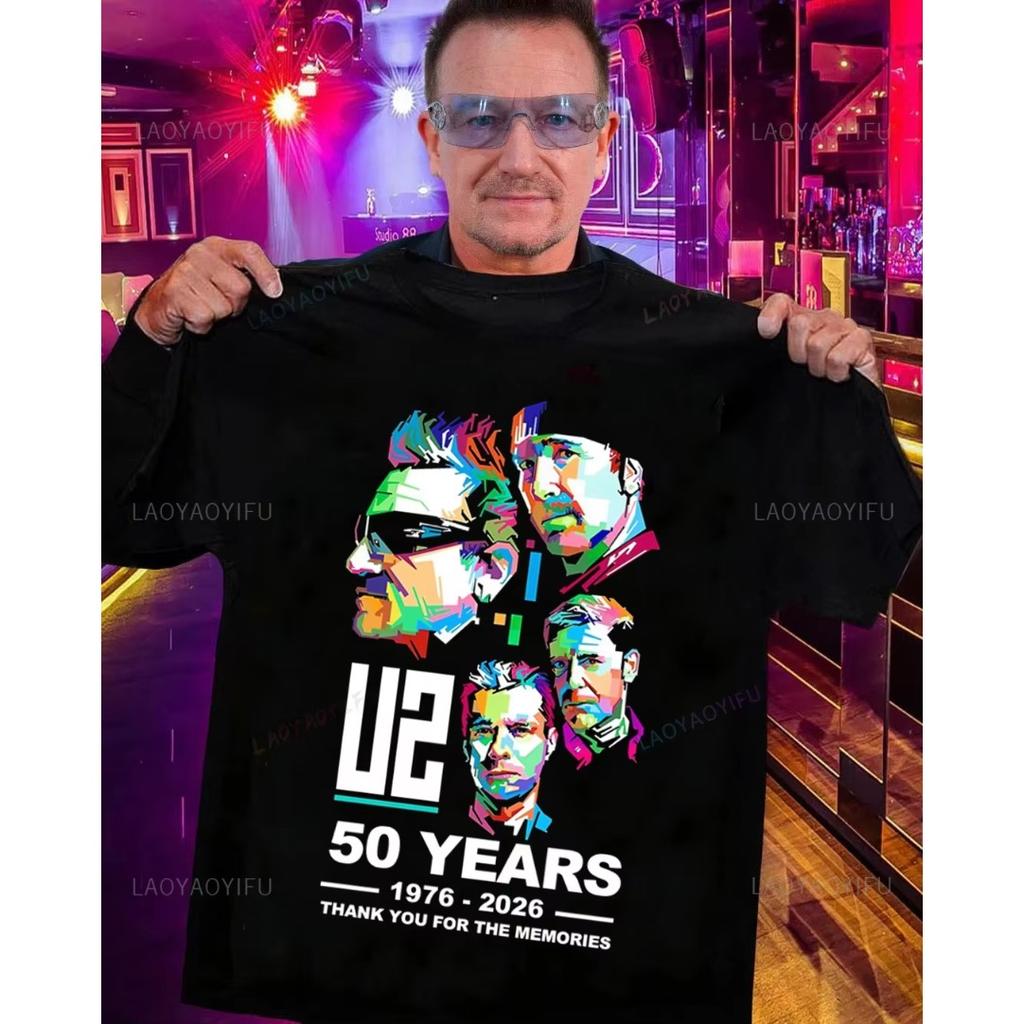 U2 Band 50 Anniversary Graphic Tee Unisex 1976-2026 Vintage Rock Tribute Signatures T-Shirt Lightweight Breathable and Comfortable Clothes