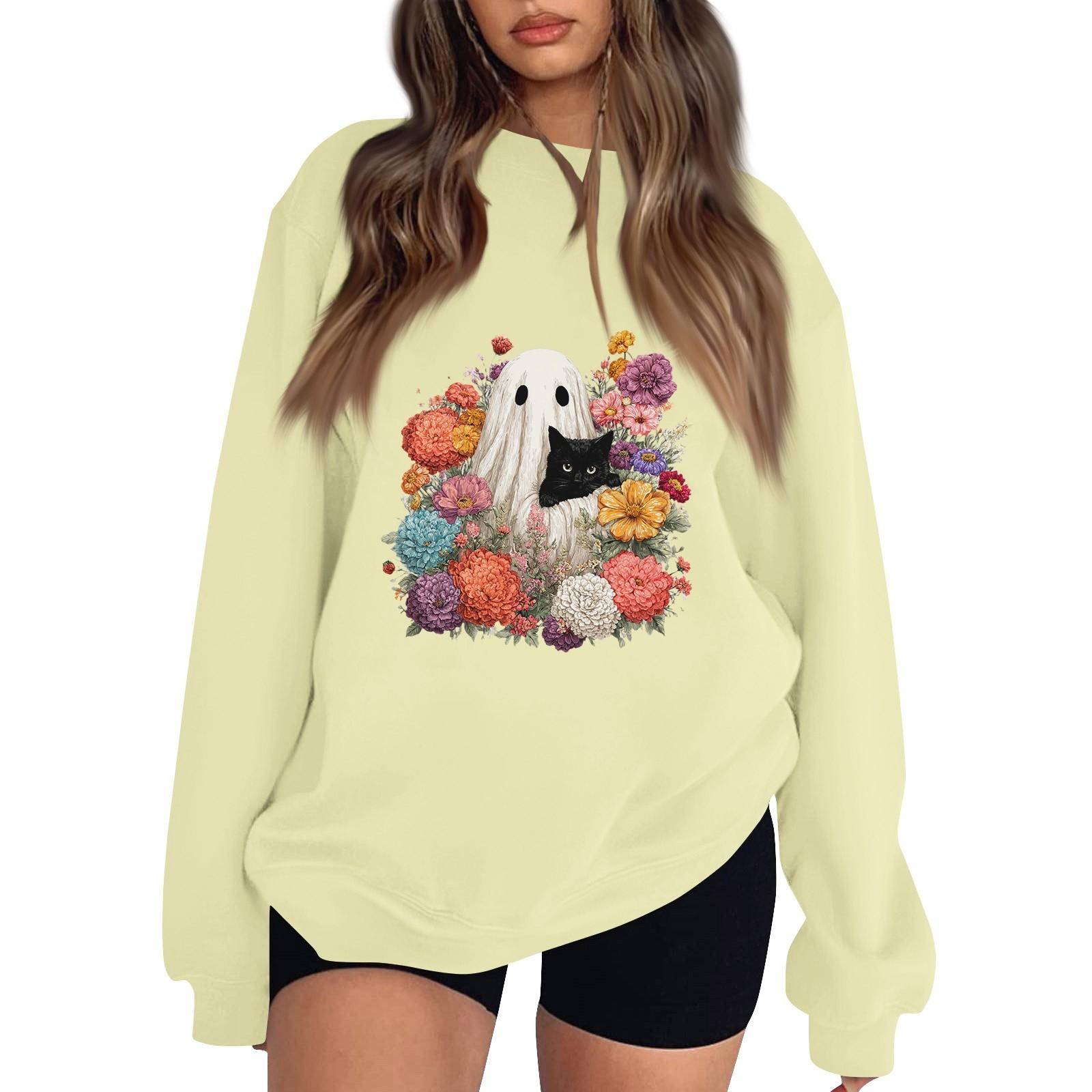 

Женский пуловер с заниженной линией плеча, спортивный свитшот с принтом на Хэллоуин S