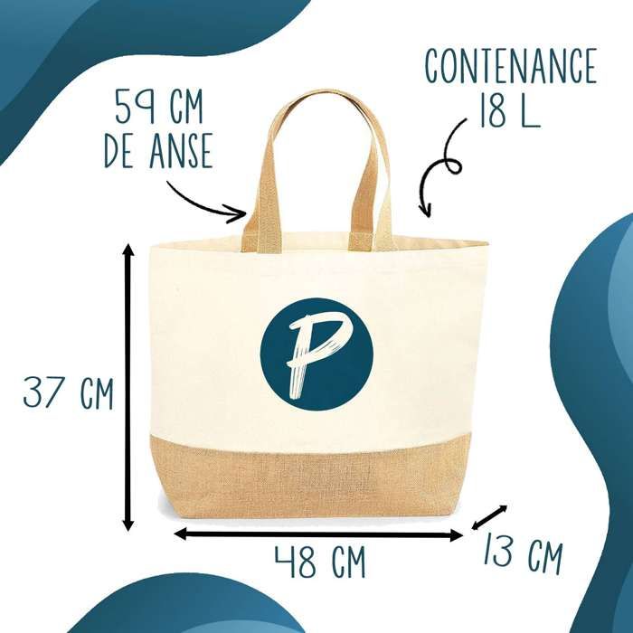 Cabas de plage - PLANETEE - Petit Bazar Bébé d'Amour Femme - Jute naturel - Imprimé multicolore - Fabriqué en France