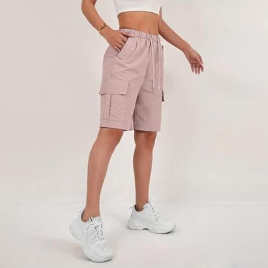 Damen Wander-Cargo-Shorts mit mehreren Taschen, Leicht, Schnelltrocknend, Sommer-Shorts mit Kordelzug, Elastischer Bund, Bermuda-Shorts für Outdoor, Wandern, Arbeit