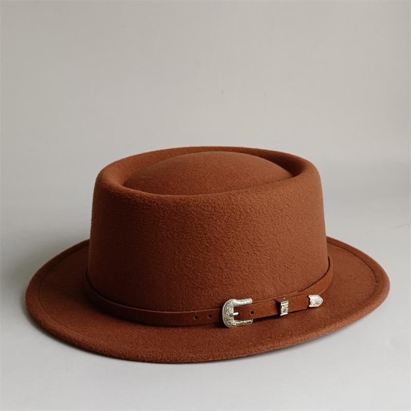 Vintage Pork Pie Hat For Men Wide Brim Felt Black Fedora Church Jazz Ribbon Trilby Panama Gangsters Caps Gentleman'S Style
