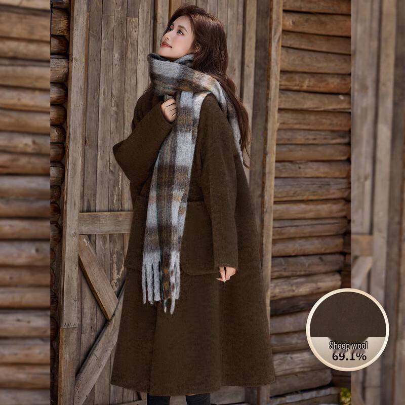 

Bailuyu Women s Long Wool Blend Lapel Coat XL