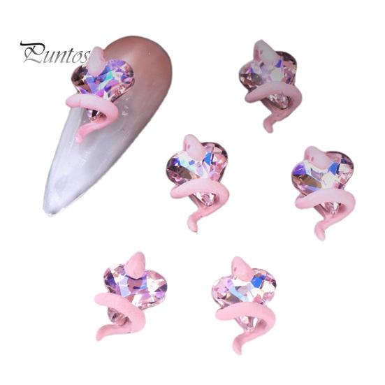 3 pçs diy decorações de unhas cobra em torno de 3d coração falso cristal encantos arte do prego strass caso do telefone decoração acessórios manicure suprimentos