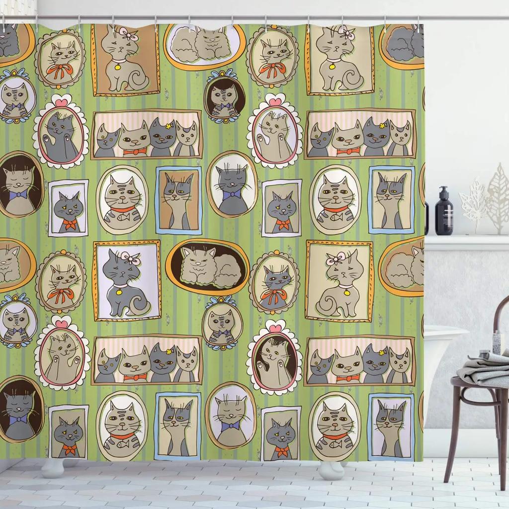 Raining Cats and Dogs Shower Curtain Funny Cartoon Cute Animal Hilarious Pets Playing Water Polyester Waterproof Bathroom Panels