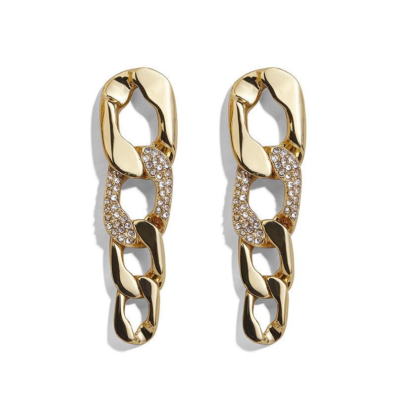 Alloy Geometric Fashionable Stud Earrings For Women With Sparkling Chain Style