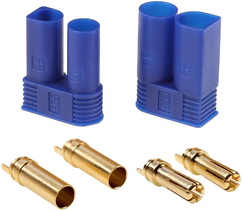 Set of 5 Pairs EC5 Male-Female Connectors – High Conductivity – Ideal for RC Model Batteries – Blue – Polyester