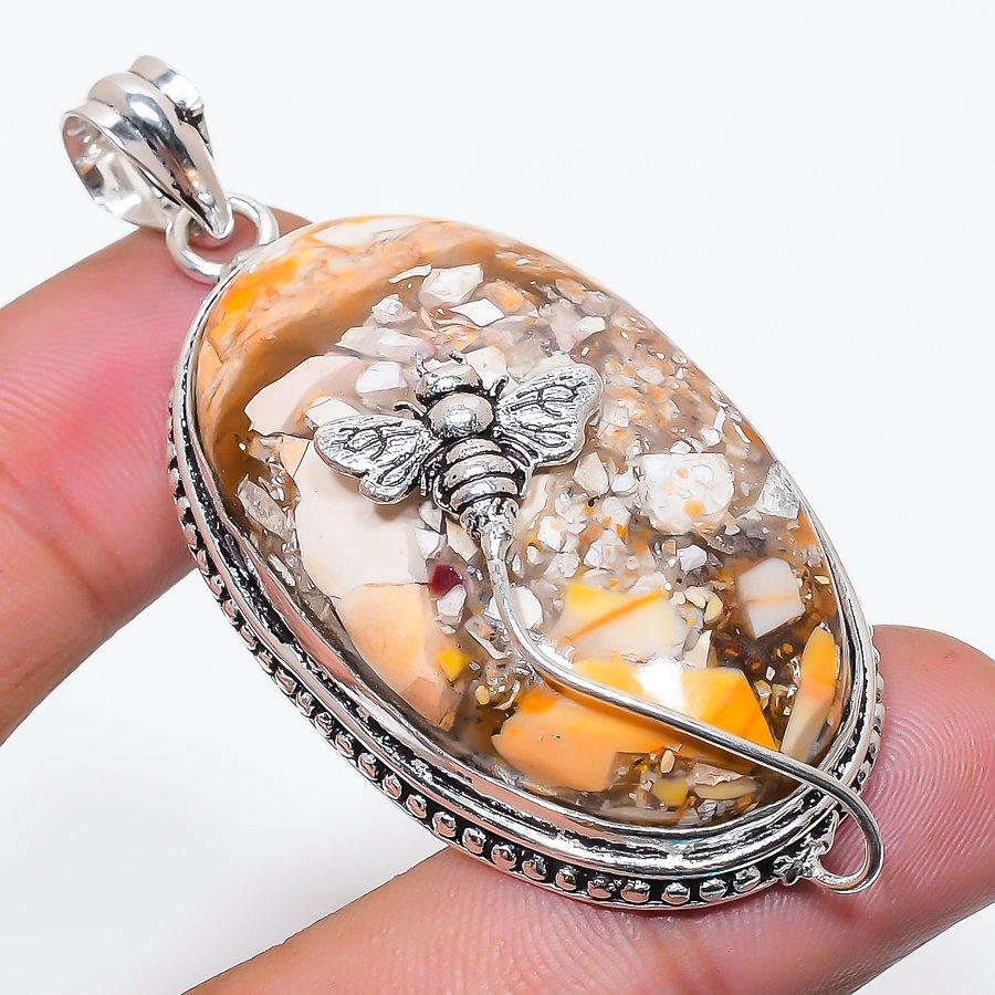 Natural Brecciated Mookaite Gemstone 925 Sterling Silver Pendant 2.52  AP-14181