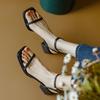 New One-word Sandals Women's Medium Heel Thick Heel Fashionable and Versatile Design Sense