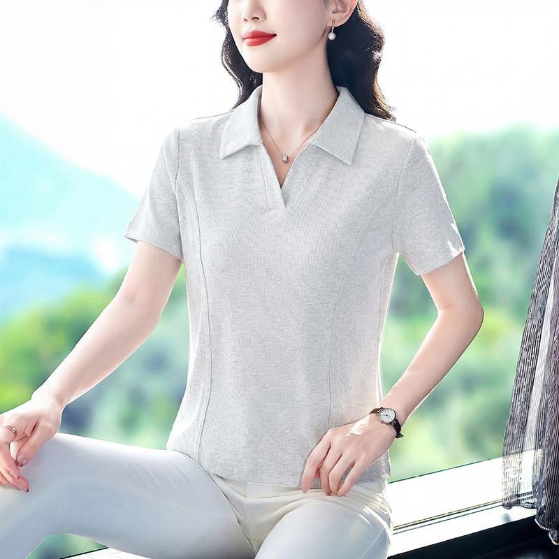 

2026 Summer Women s Slimming Short Sleeve Polo Shirt - Korean Gentle Style Versatile Lapel Top 4XL (Suitable for 140-150 jin) білий