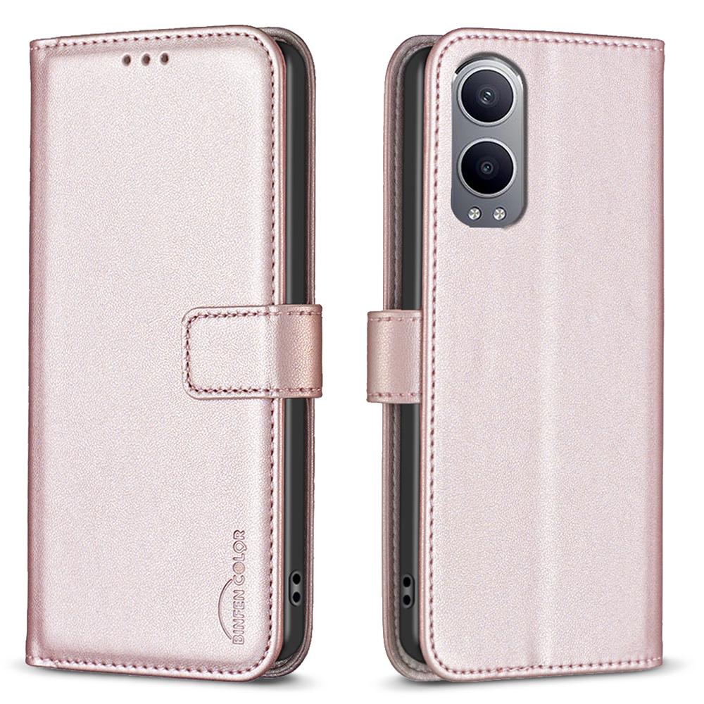 

BINFEN COLOR BF17 For OnePlus Nord CE4 Lite 5G/Oppo K12x 5G (China) PU Leather Case Wallet Flip Phone Stand Cover Rose Gold