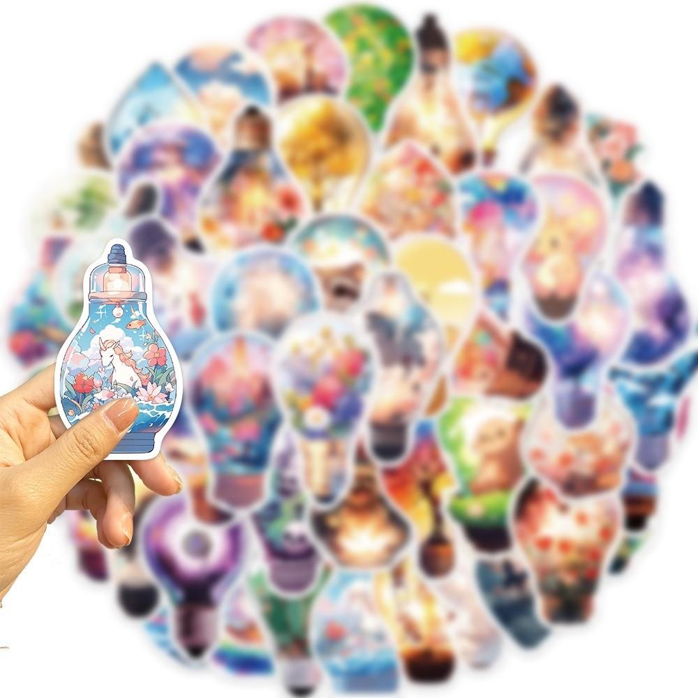 50-Piece Original Light Bulb World Stickers - DIY Waterproof Decor for Guitars, Notebooks, Luggage, Phone Cases & Backpacks