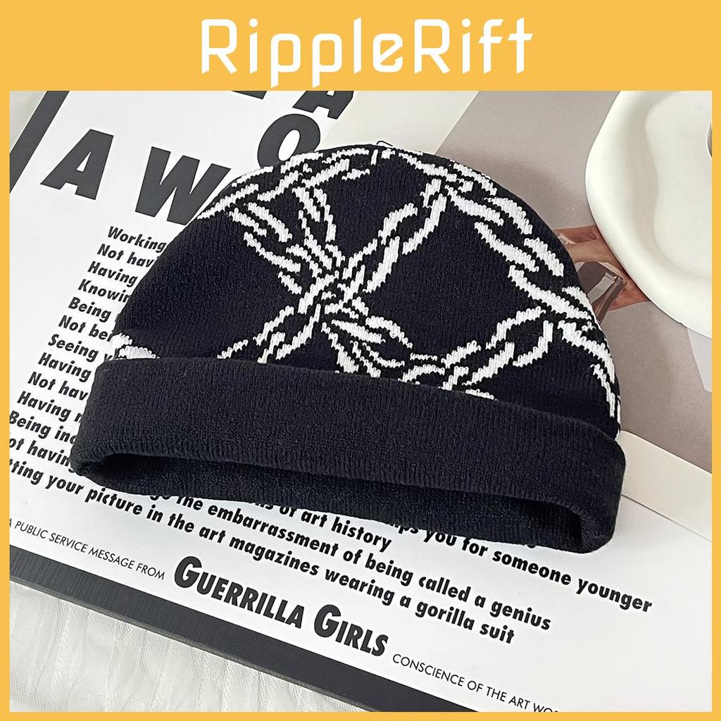 Y2k Goth Style Knit Hat With Chain Pattern For Streetwear And Hiphop Fans
