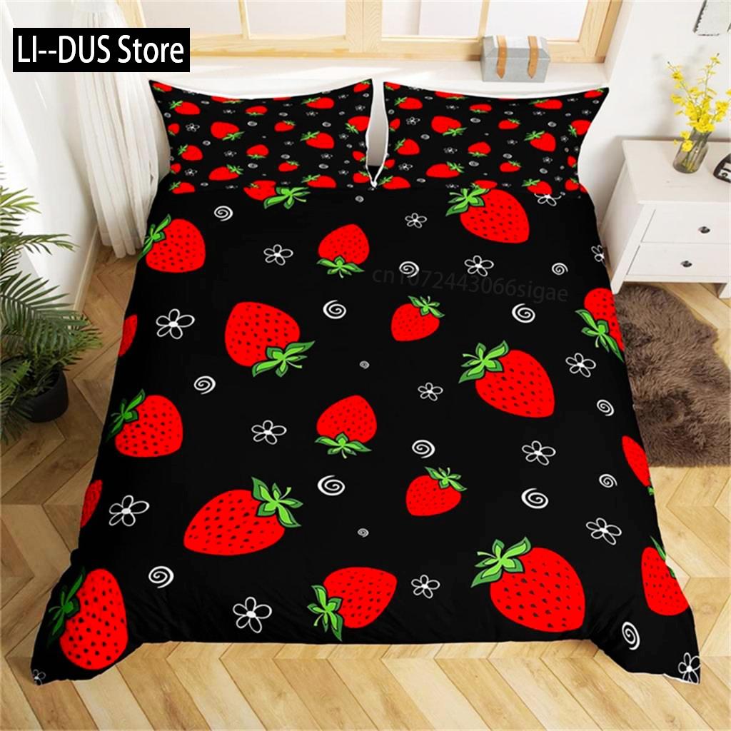 Duvet Cover Lovely Cartoon Strawberry Bedding For Girl Teen Set Microfiber Blue Star Yellow Floral Quilt Cover Bedroom Decor