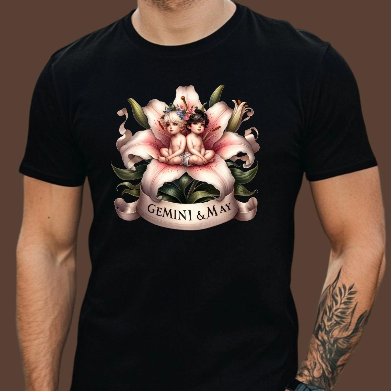 T-Shirt Herren Blumen Geburtsmonat und Sternzeichen XS