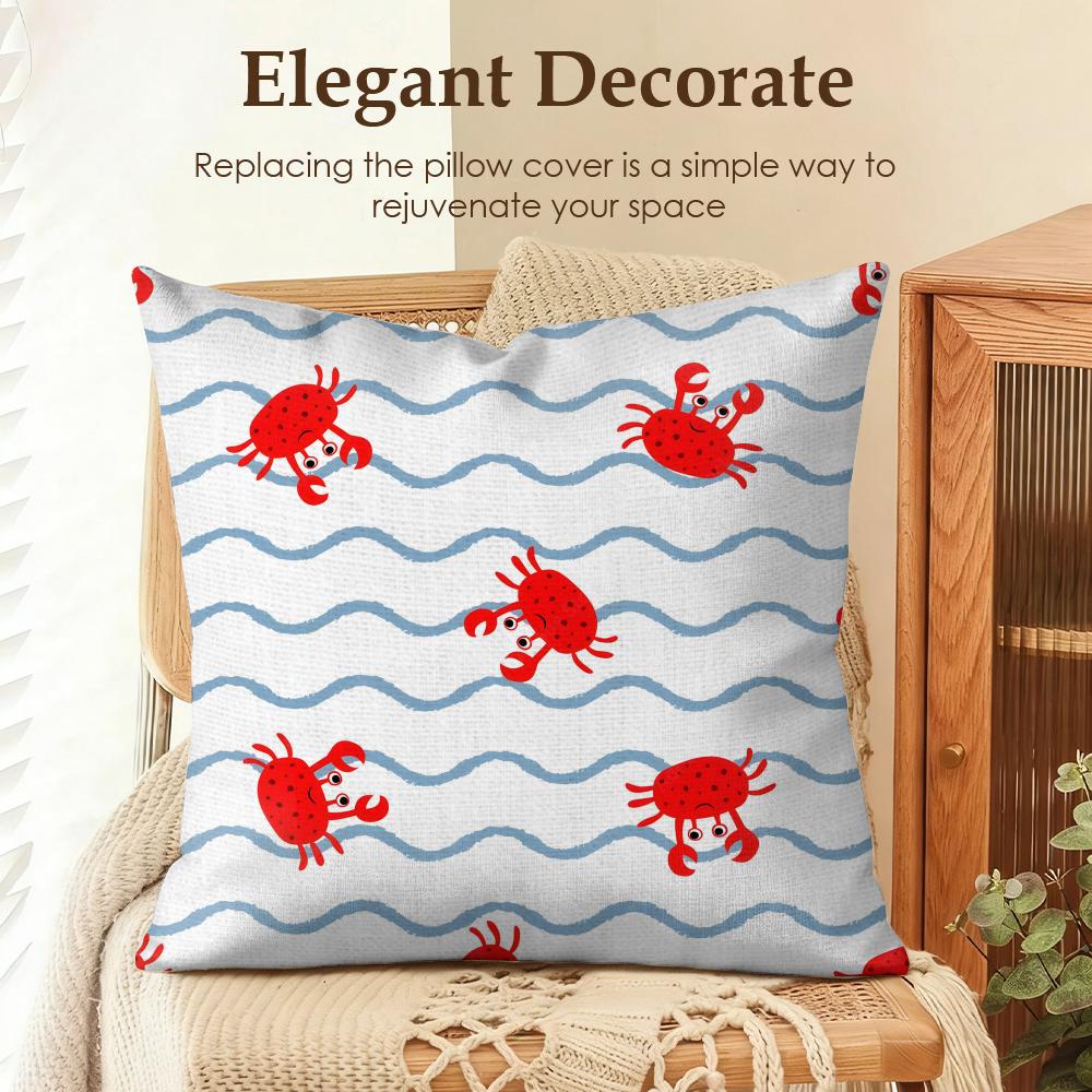 Shrimp and crab pattern Cushion Cover Natural Linen Organic Fabric DoubleSided Printing Sofa Home Decor Gift Pillow Case