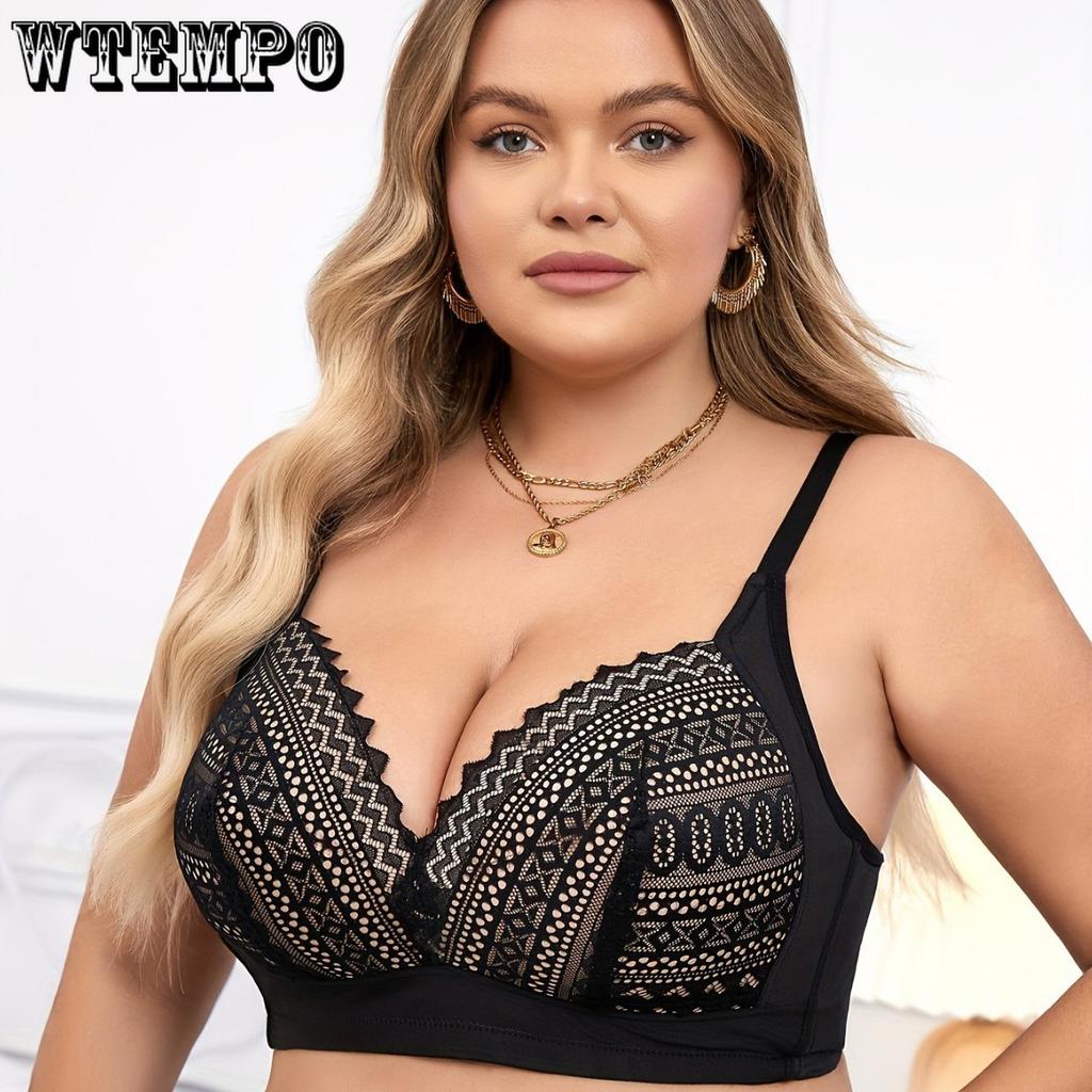 Dünner nahtloser BH aus französischer Spitze für Damen ohne Stahlbügel, gerafft und mit Raffung, Accessoire-BH, Übergröße, sexy BH