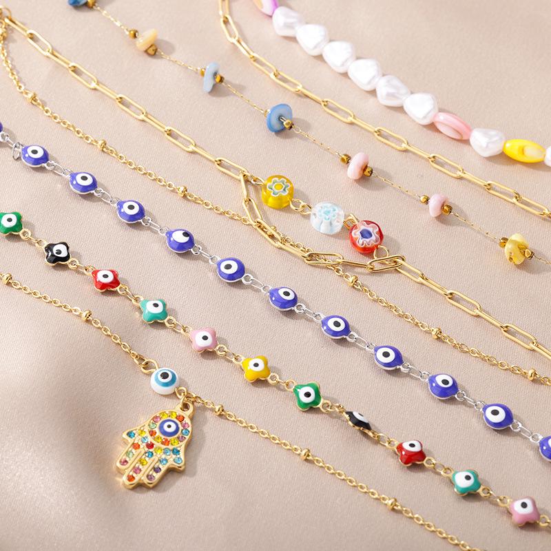 Women’s Colorful Demon Eye & Irregular Pearl Anklet: European & American Style, Personalized Design
