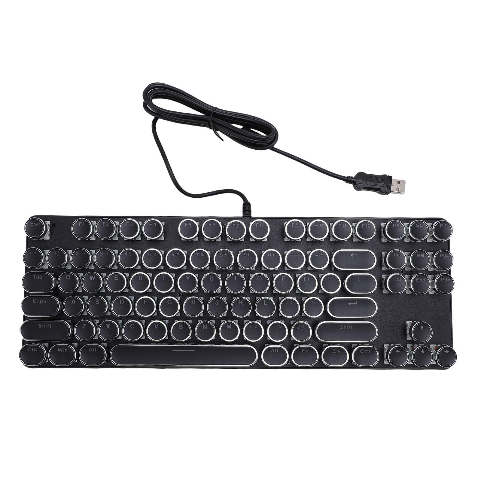 

Игровая клавиатура 87 клавиш с RGB-подсветкой, круглая, USB, синий переключатель, механическая клавиатура, белая чёрный