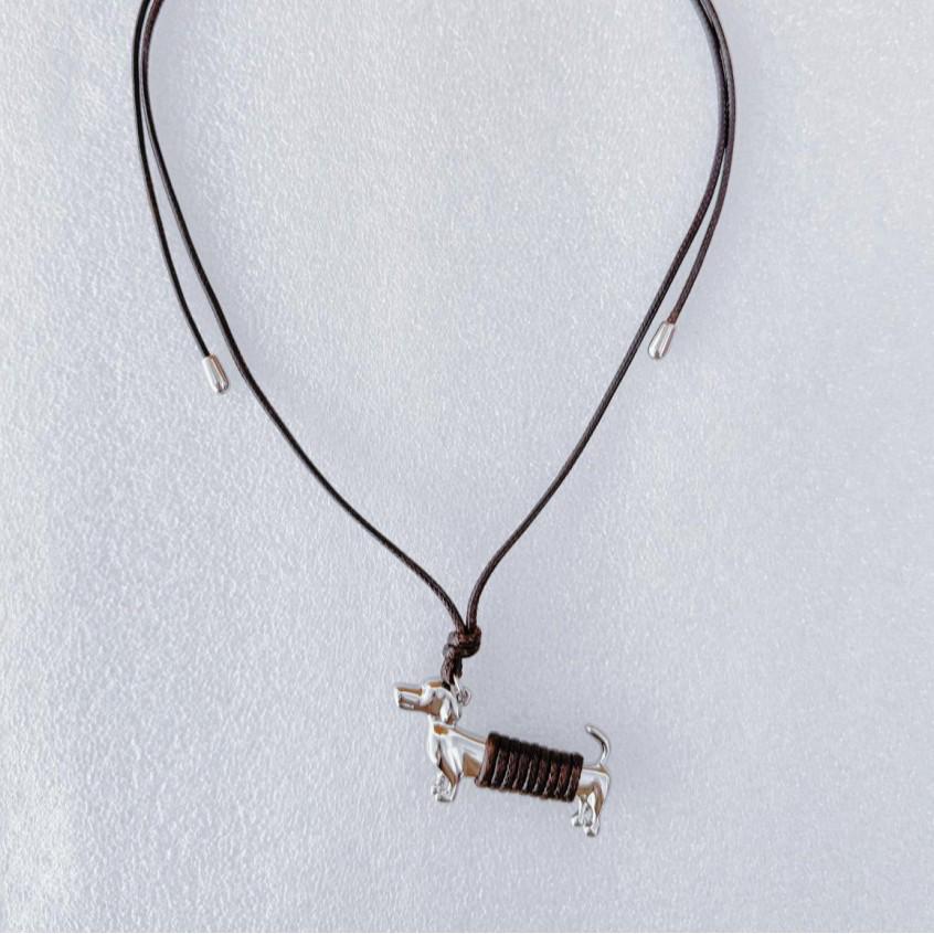 Trendy Dachshund Pendant Necklace: European, American Fashion, Versatile Long Design with Wax Rope