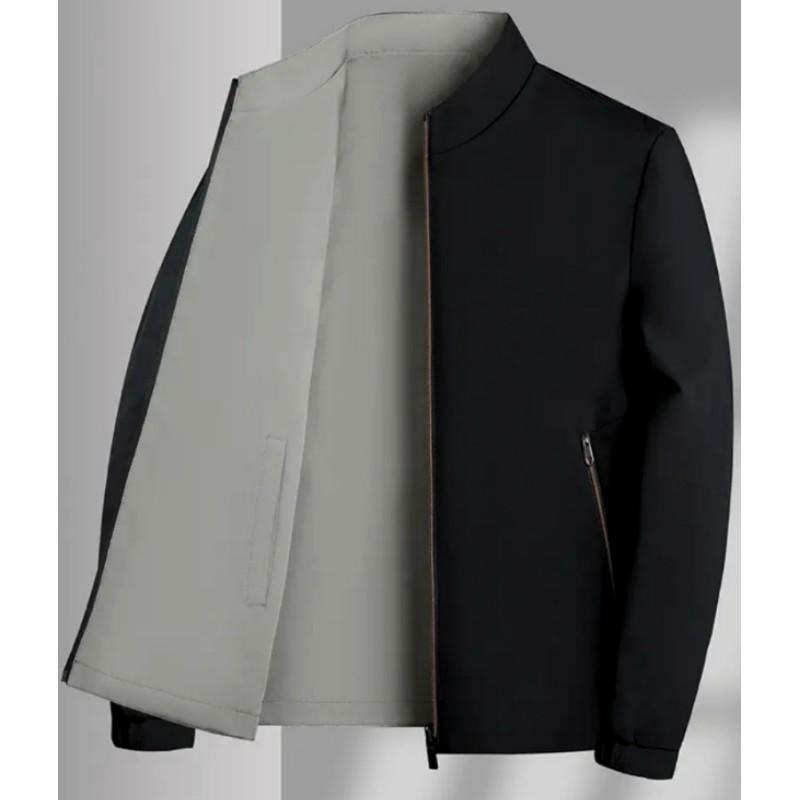 

Men s Spring Lightweight Stand Collar Jacket Solid Color Simple Business Outerwear XS чорний