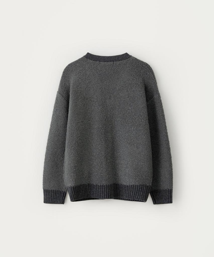 Sseomweeobeoteo Rima Boucle V-Neck Cardigan - Charcoal