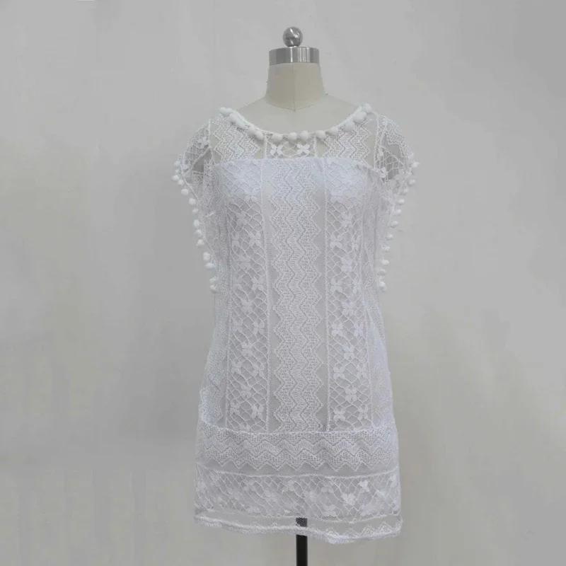 Women's Summer White Casual Dress: Sleeveless Beach Mini Style with Sexy Tassel & Lace Details