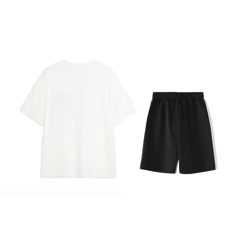 Li Ning Logo Letter Round Neck Short Sleeve T-Shirt Comfortable Versatile Skin-Friendly Shorts Casual Sports Suit AHSVD57-2+YKSV129-2