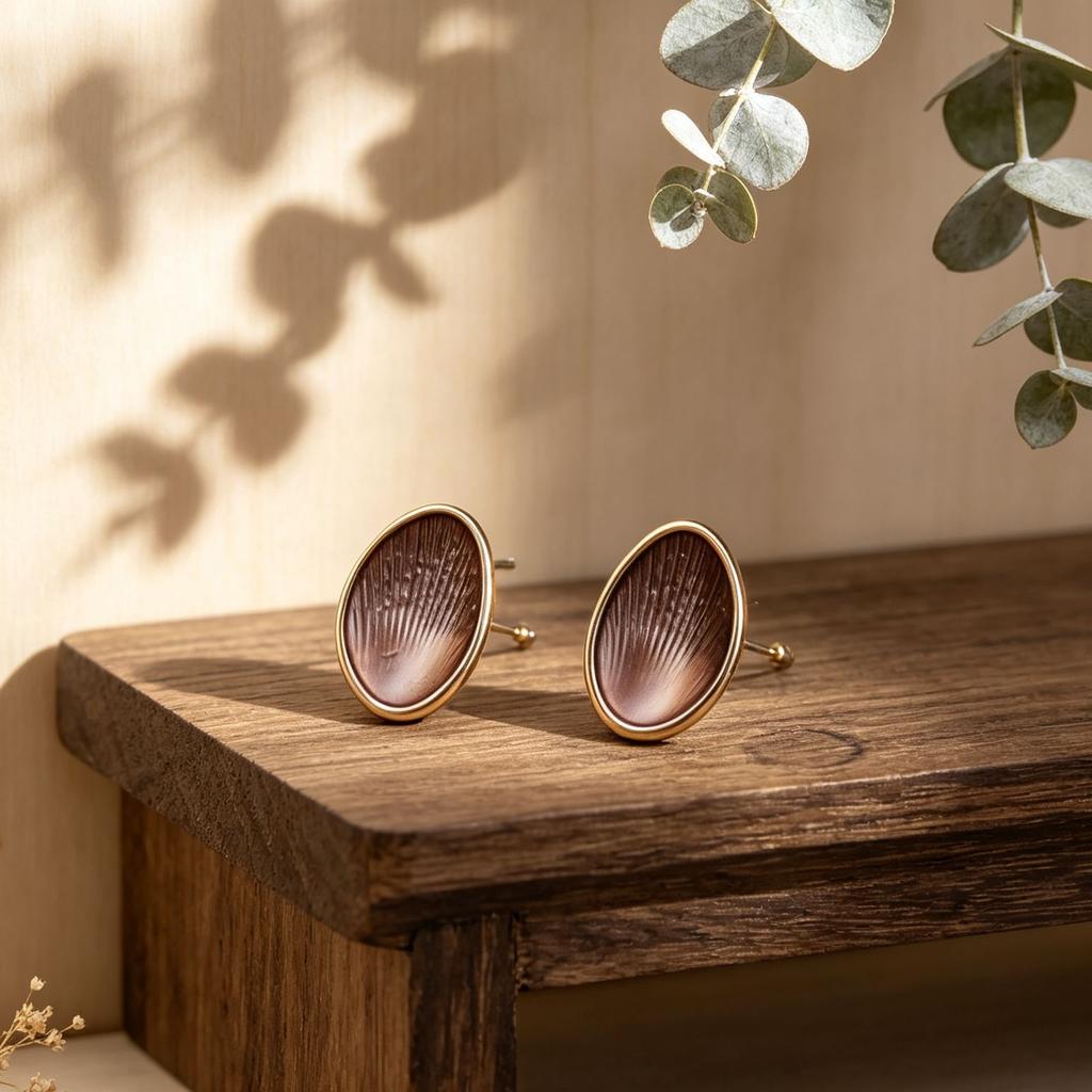 Pure hand-painted stud earrings oval shell pattern design light luxury niche versatile temperament explosive earrings