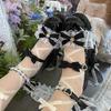 Sweet Girls Lolita Wedding Dress Kitten Heels Shoes Young Women Students Cute Sakura Lace Bowknots Princess Mary Janes Sandals