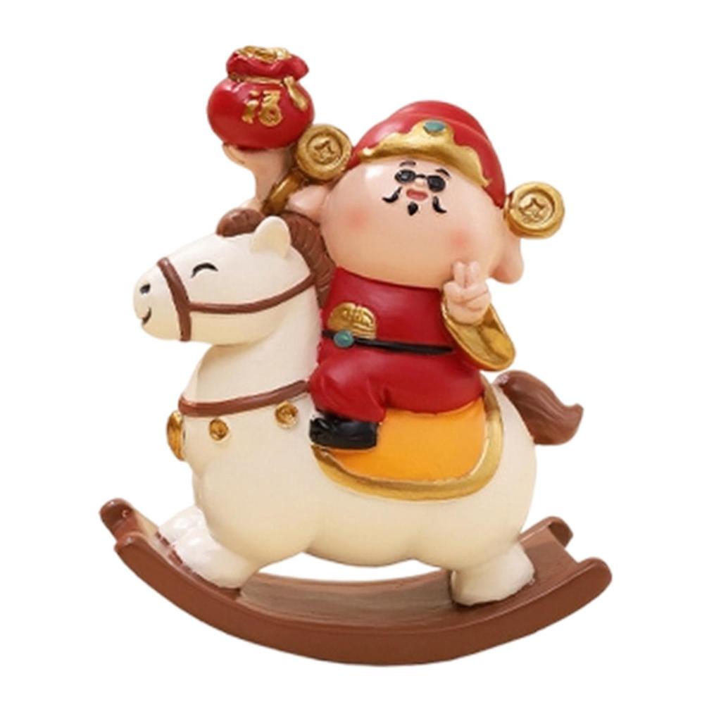 God of Wealth Figurine Small Sculpture Art Crafts Cute Rocking Horse Desktop