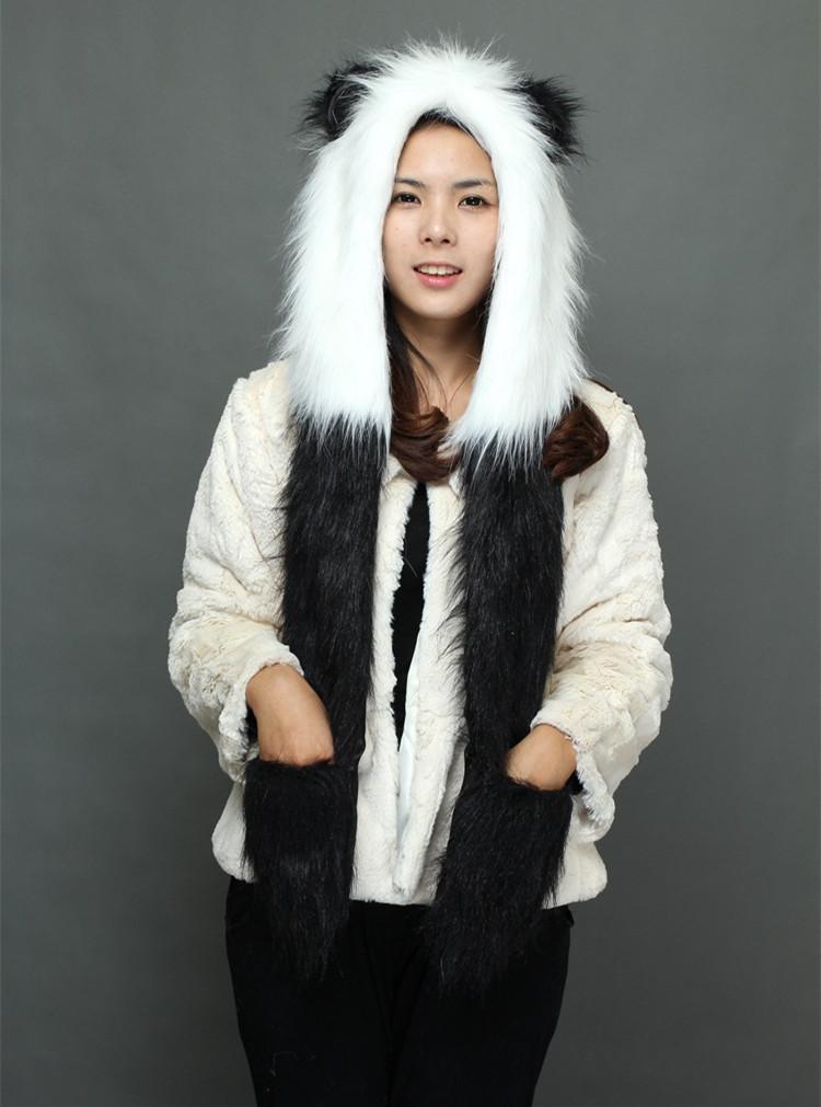 Favorable Price Faux Fur White Wolf Cat Ear Hooded Scarf Hat Plush Animal Ear Hat with Scarf for Cosplay Halloween