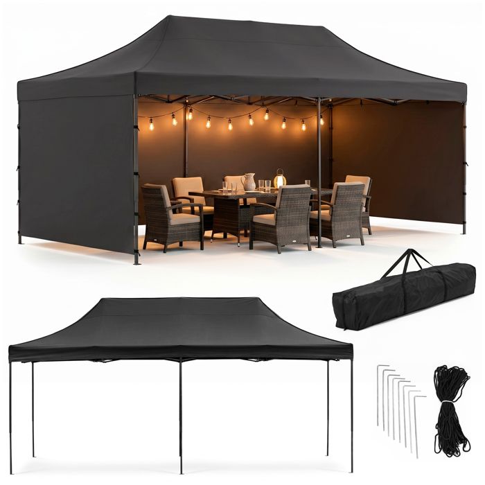 Folding Gazebo - SPRINGOS - GP0007 - 3x6 M - Black - Anti-corrosion Steel
