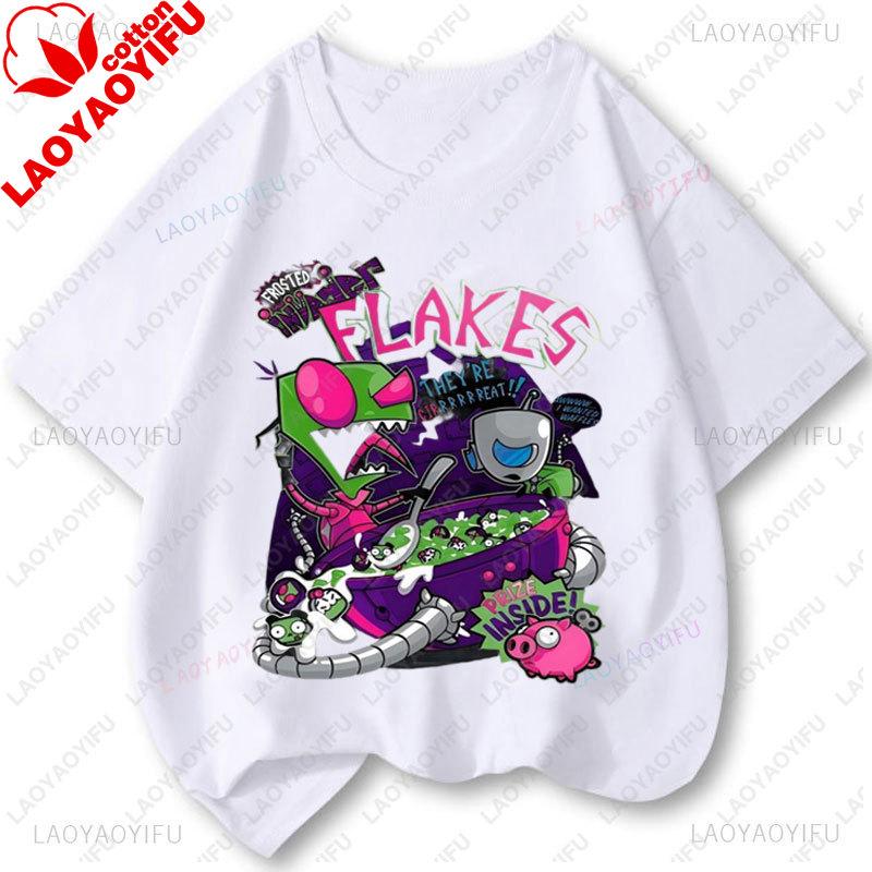 Cartoon Tv Invader Zim T-Shirt Unisex Unisex Retro Cintage Beliebtes Shirt Mode Tee Kawaii Niedlich Kreativität Kurzärmelige Oberteile