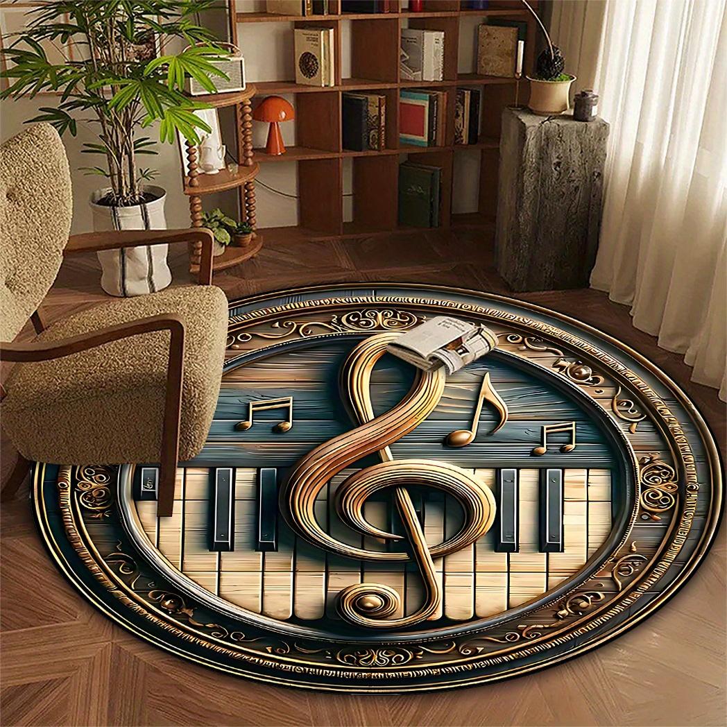 

Music Round Rug - Piano Key & Golden Diamond Velvet Design, Non-Slip Washable Mat for Living Room & Outdoor Decor 60cm