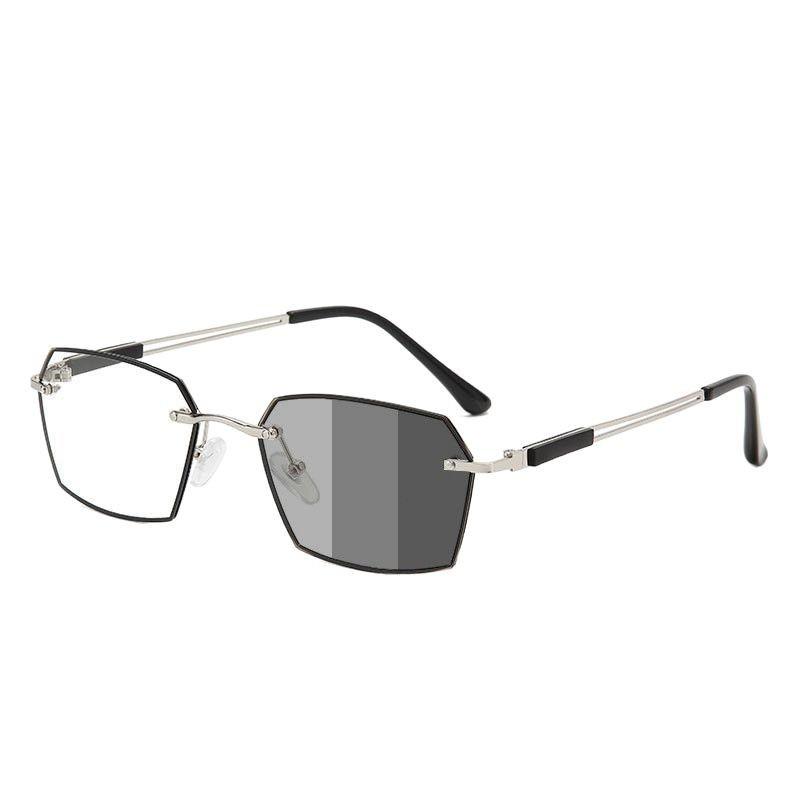 Frameless Color-Changing Reading Glasses Men'S Business Reading Glasses Medium Old Anti-Blue Light Anti-Fatigue Photosensitive Glasses