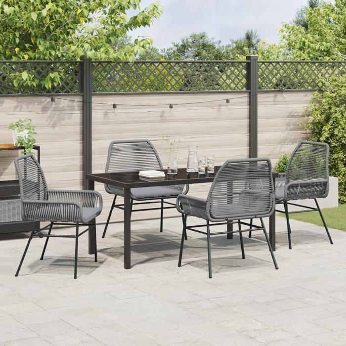 VidaXL Ensemble de Salle à Manger de Jardin de 5 Pièces avec Coussins Gris Poly Rattan 3380886