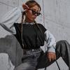 Autumn Women Fashion Color-block Crop Top Loose Drawstring Hooded Hoodie