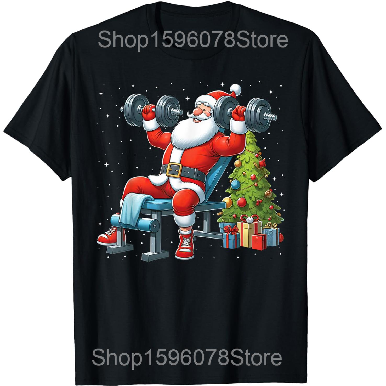 

Забавные рождественские футболки с Сантой для становой тяги, рождественские футболки для тяжелой атлетики, для спортзала, мужские, женские, юмористические, уличная одежда, футболка с коротким рукавом, унисекс, свободная одежда 3XL