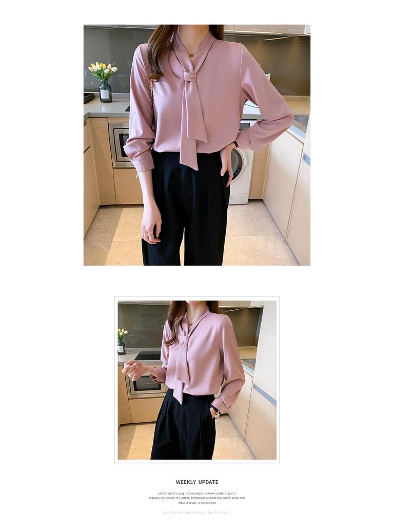Women's White Chiffon Long Sleeve Shirt - 2025 Spring/Summer Casual & Professional Design