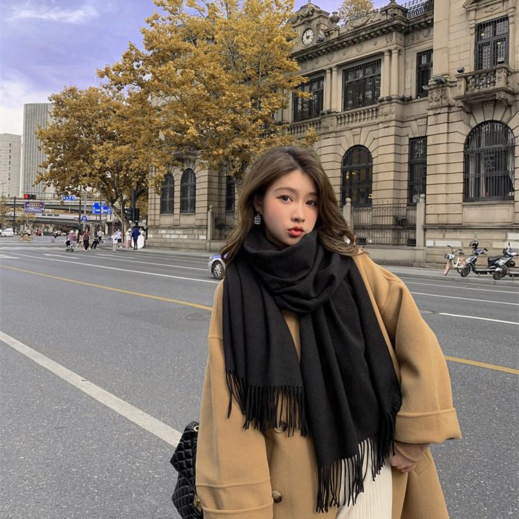 Solid Color Scarf Women's Winter Thickened Imitation Cashmere Scarf New Men's Shawl Wool Cashmere Scarf