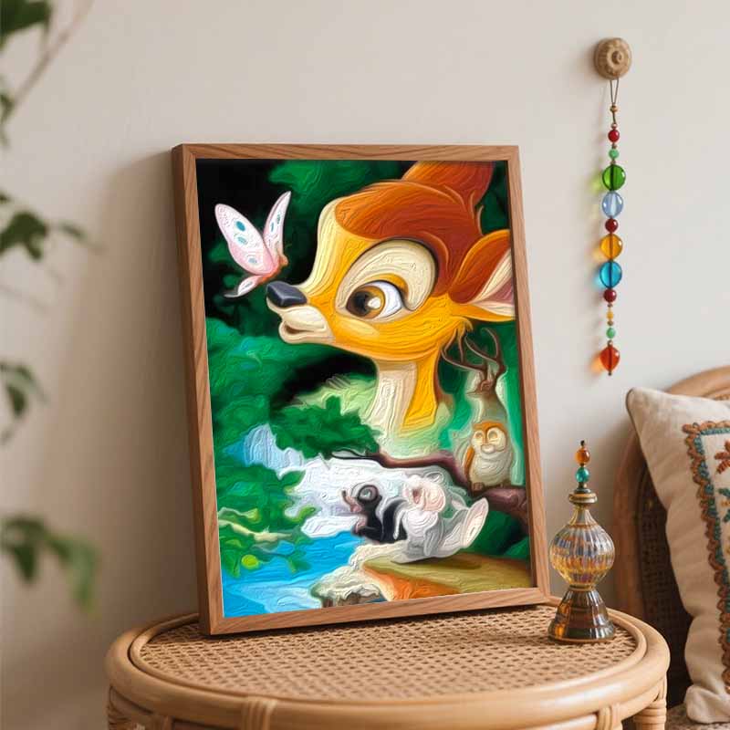 Disney Animation Digital Oil Painting Cute Bambi Deer Diy Handpainted Coloring Painting Home Decoration, Perfect Artistic Canvas Decor