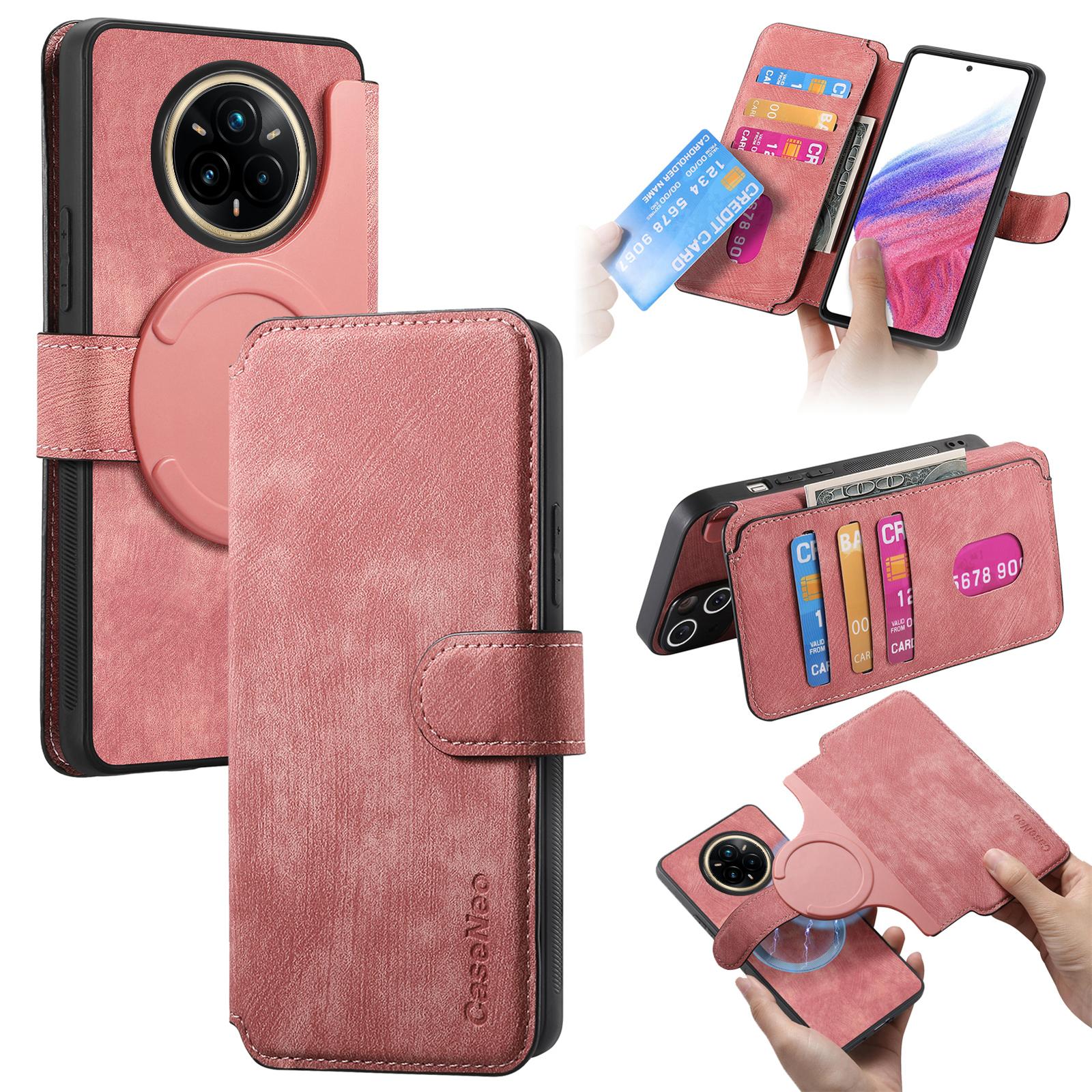 

For Realme 14 Pro+ 5G Magnetic Case CASENEO Detachable Leather Phone Wallet Cover Pink