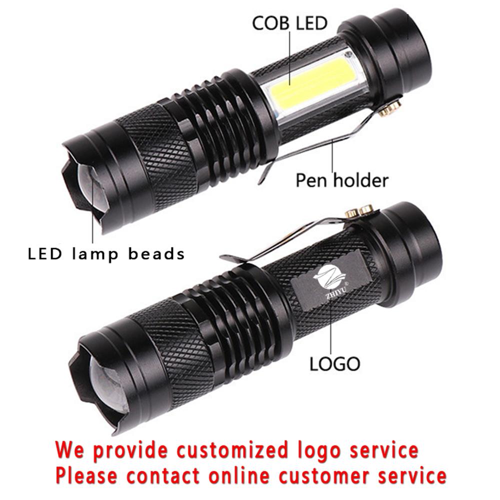 Mini Portable 2000 Lumens Led Flashlight Built In Battery Torch COB Variable Focus Waterproof Tactical Flashlight Bulb Light