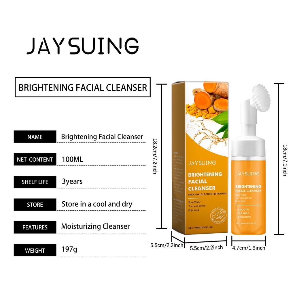 Jaysuing Turmeric Cleanser Comes with Silicone Brush Head, Gentle Cleansing and Oil Control Cleansing Skin Care Products for the Face 100ml