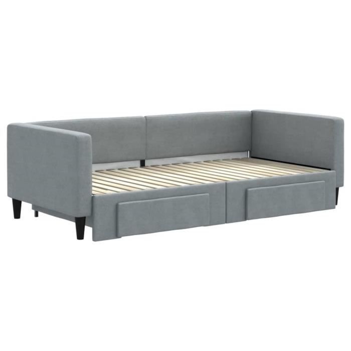 VidaXL Lit de jour avec gigogne et tiroirs gris clair 90x190 cm tissu 3196624
