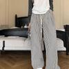 Women's Petite High Waist Black & White Striped Wide Leg Pants - Summer Casual Straight Leg