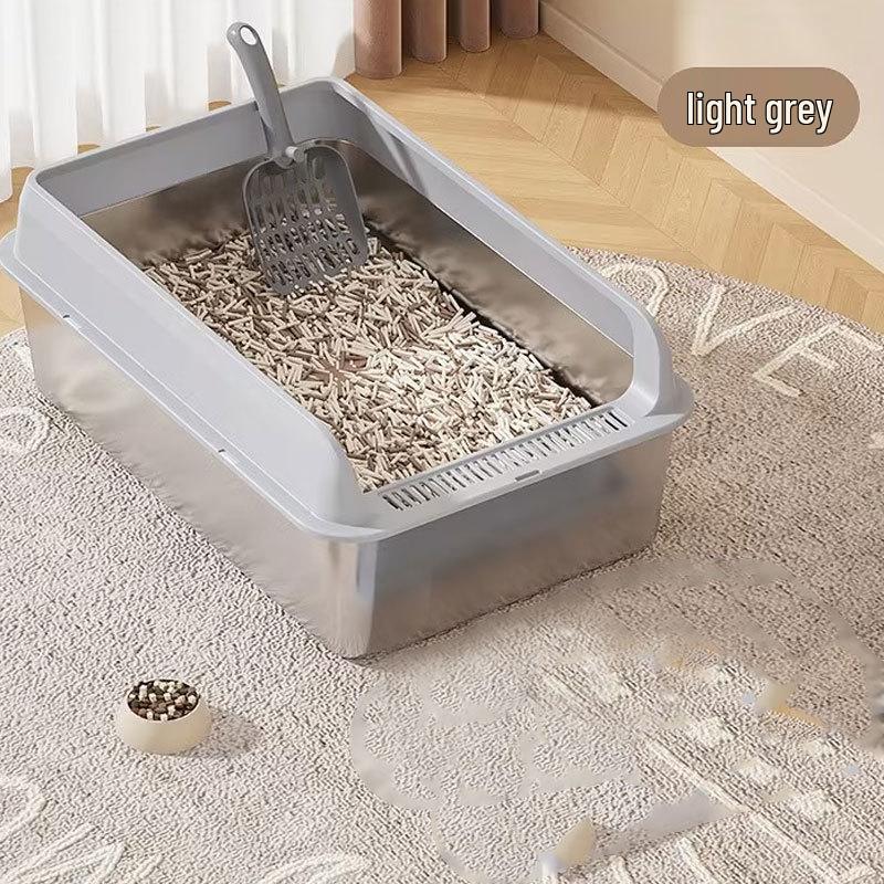 Stainless Steel High-Fence Extra Large Semi-Enclosed Cat Litter Box