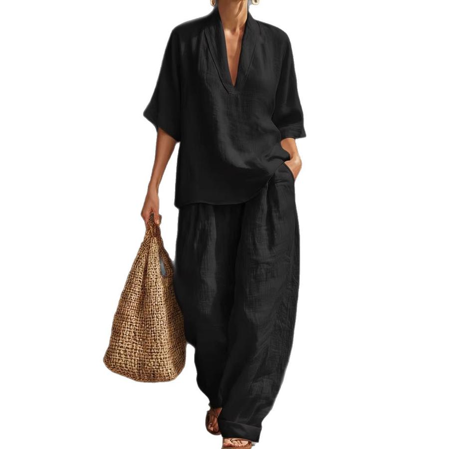 Spring/Summer Women's Loose Casual Comfortable Simple Solid Color Two-Piece Set