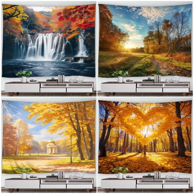 Autumn Forest Scenery Tapestry Wall Hanging Decor Red Leaves Maple River Fall Nature Landscape Tapestry Indoor Home Decorations